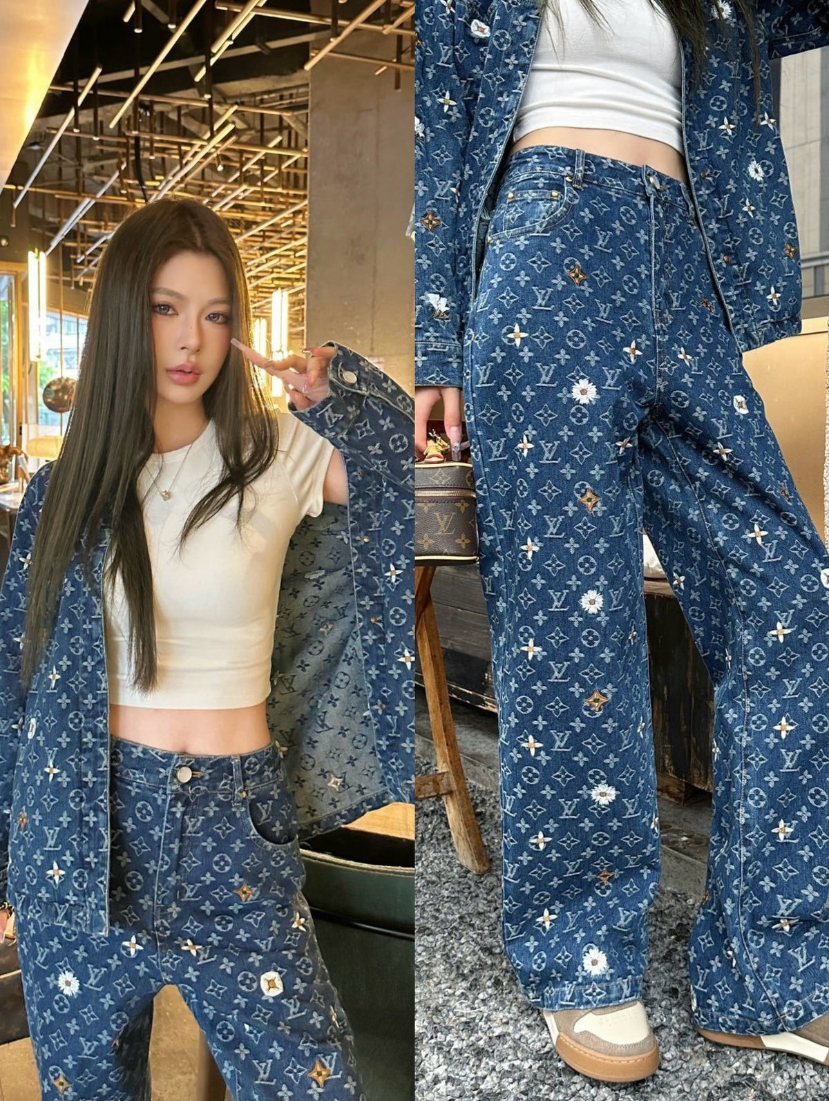 루이비통 모노그램 엠브로이더드 데님 팬츠