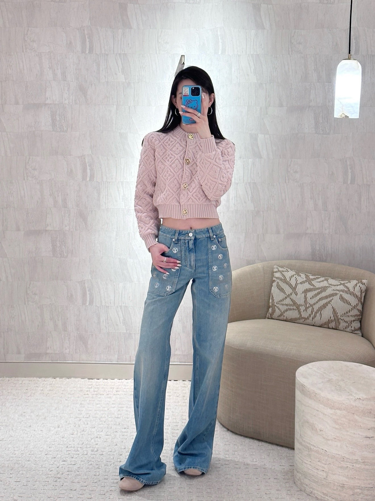 루이비통 시그니처 시퀸 액센트 플레어드 진
