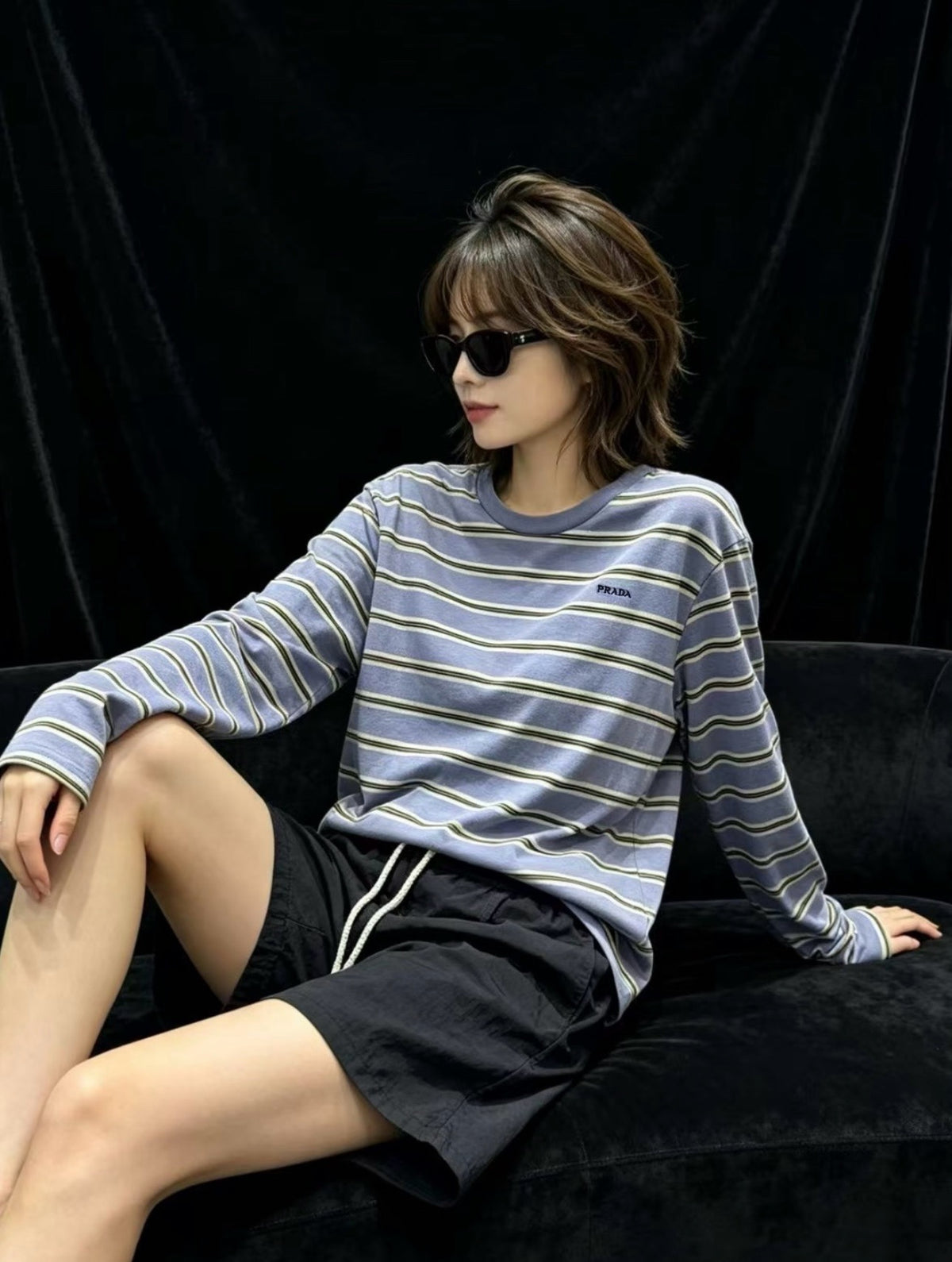 프라다 로고 저지 티셔츠