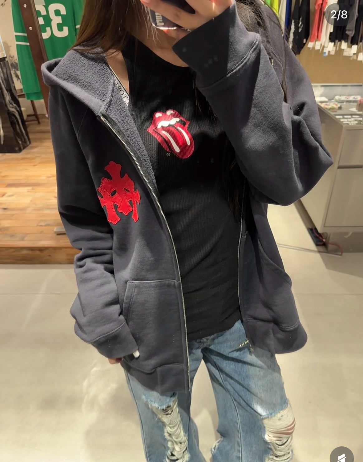 크롬하츠 페이퍼잼 레더패치 후드집업