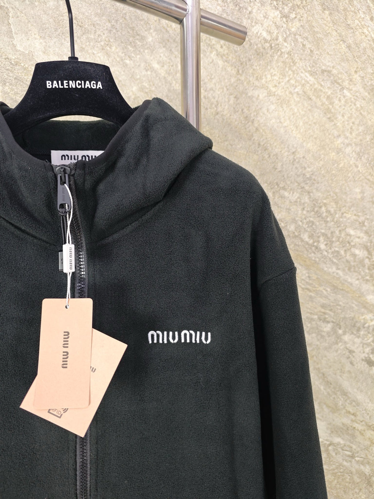 미우미우 코튼 플리스 지퍼 후드집업
