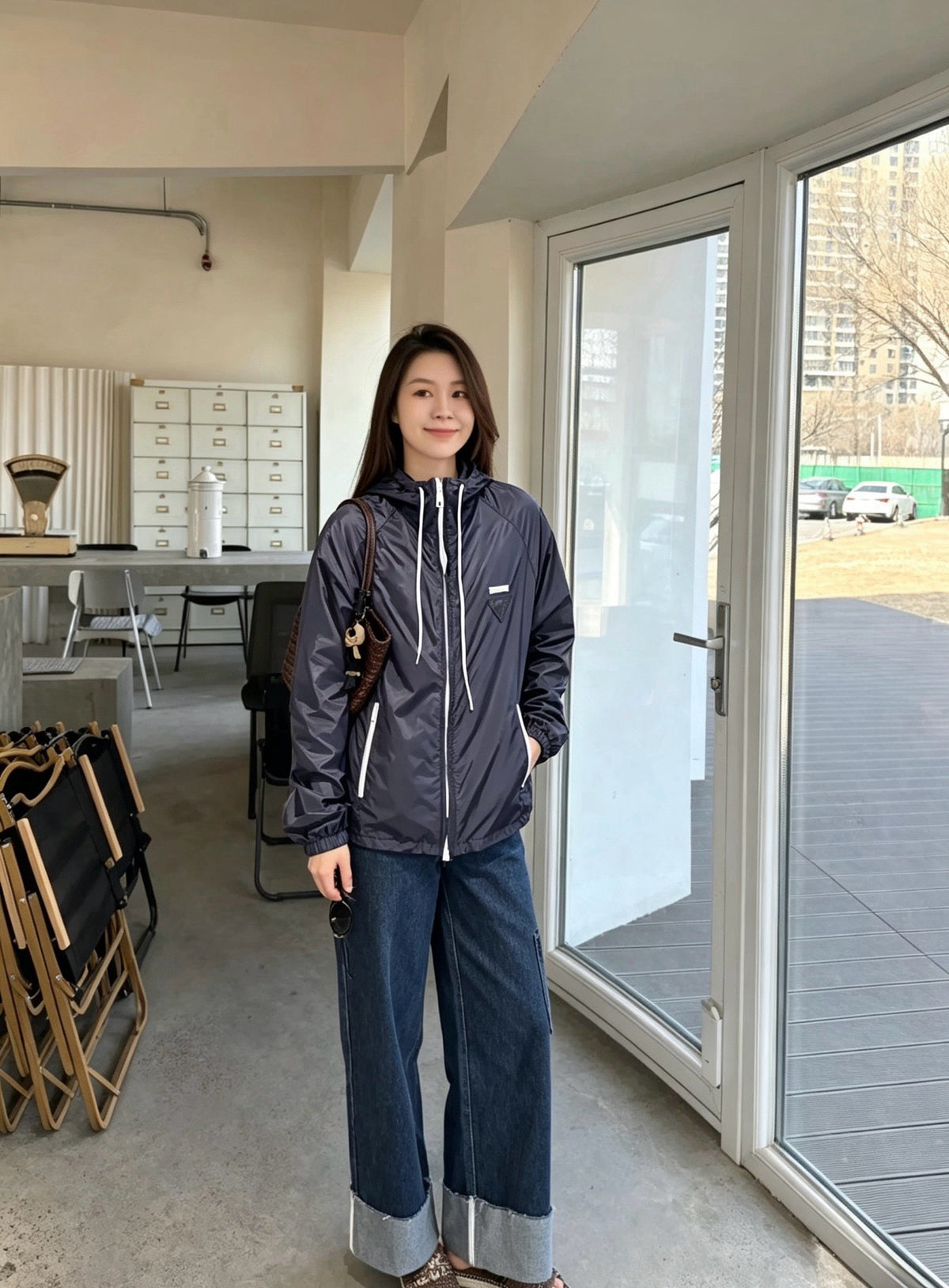 프라다 블루 리나일론 윈드브레이커