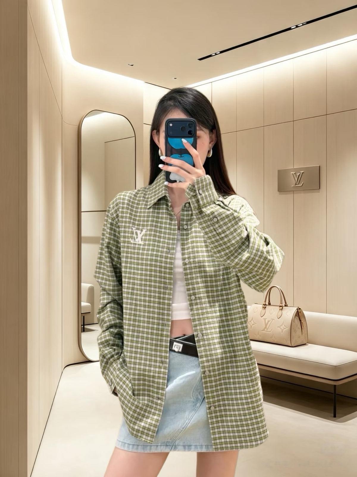 루이비통 체크 롱 슬리브드 셔츠