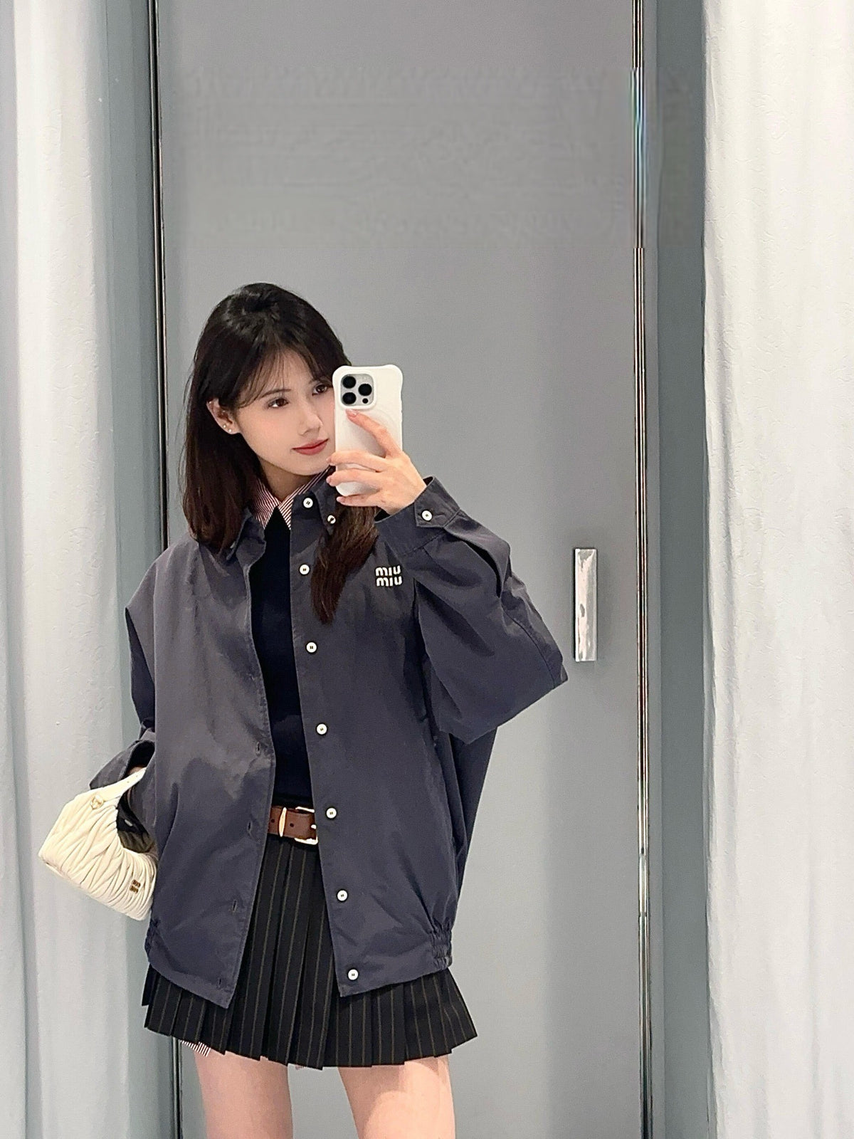 미우미우 포플린 블루종 자켓