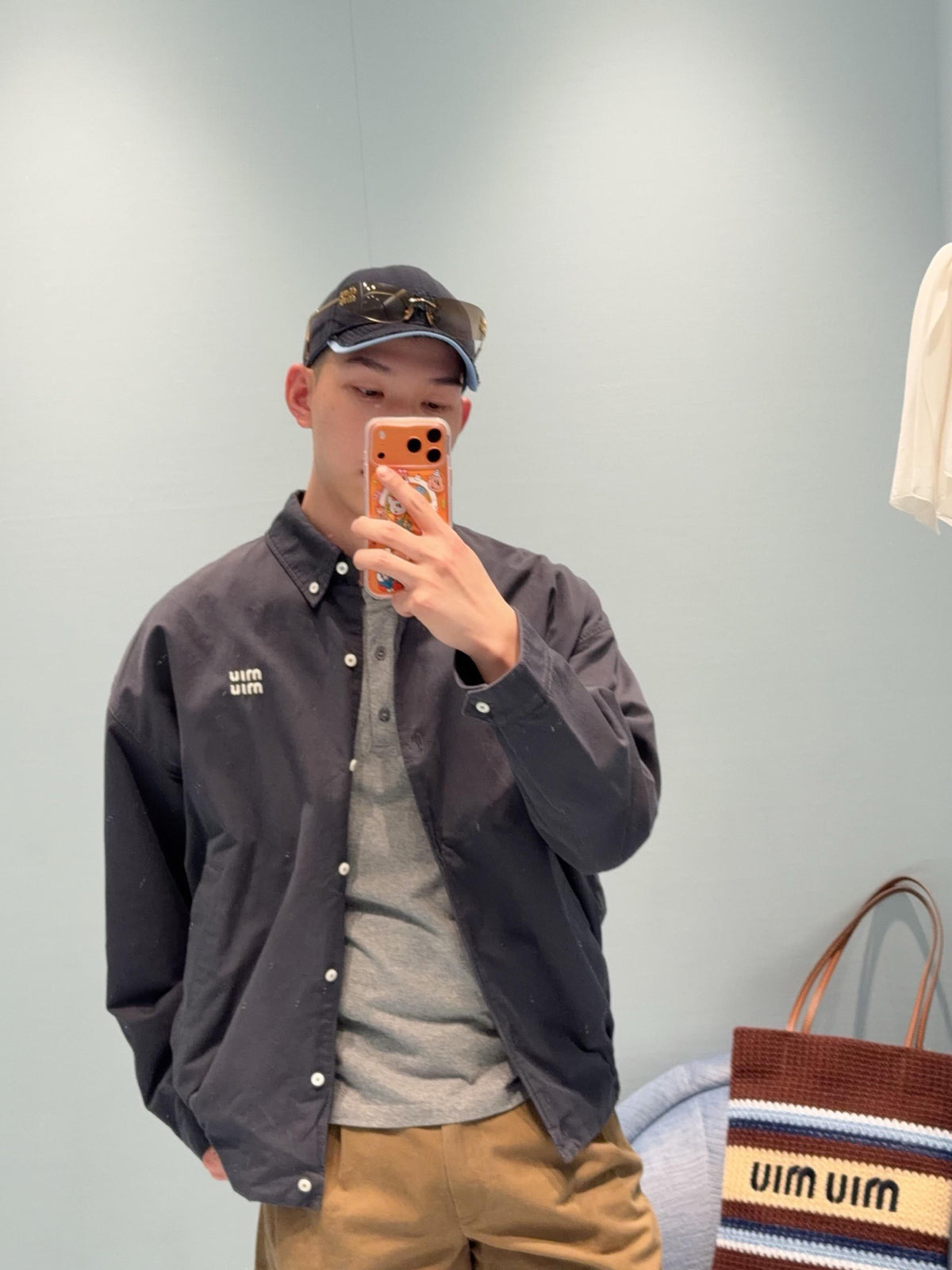 미우미우 포플린 블루종 자켓