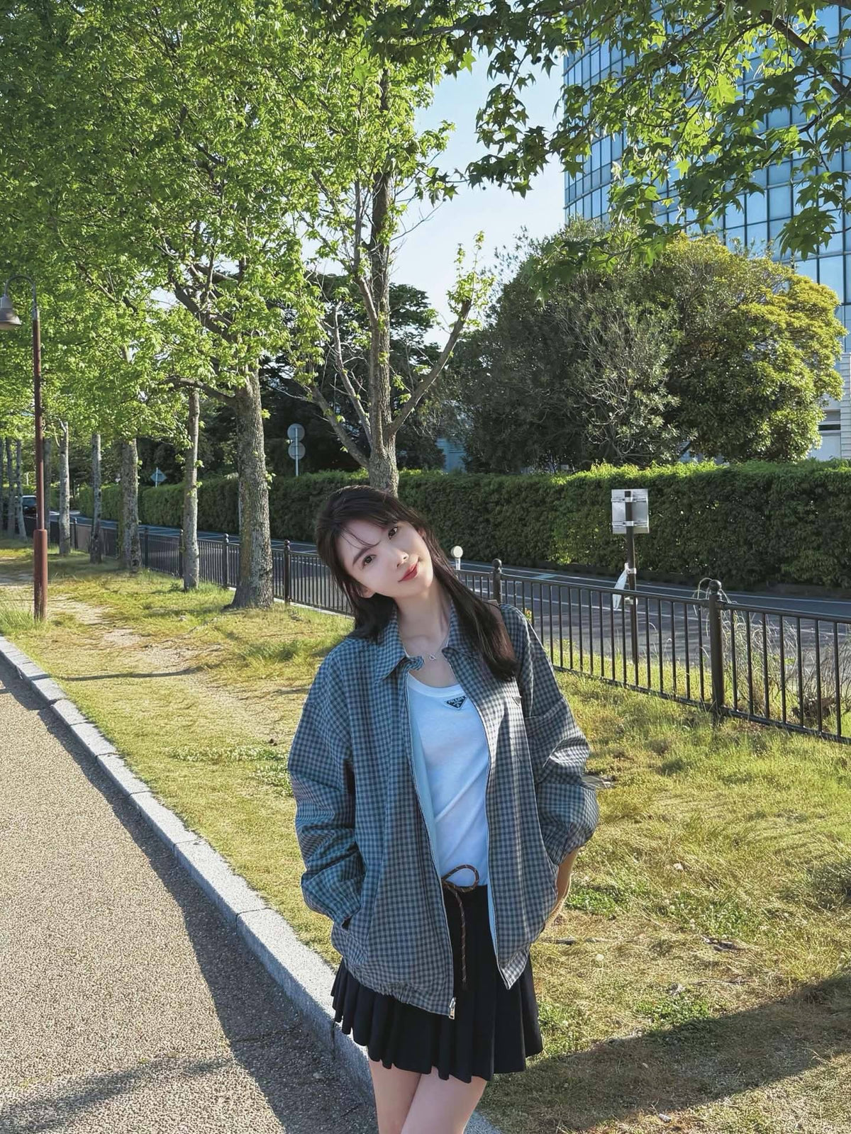 프라다 체크 포인트 포플린 자켓