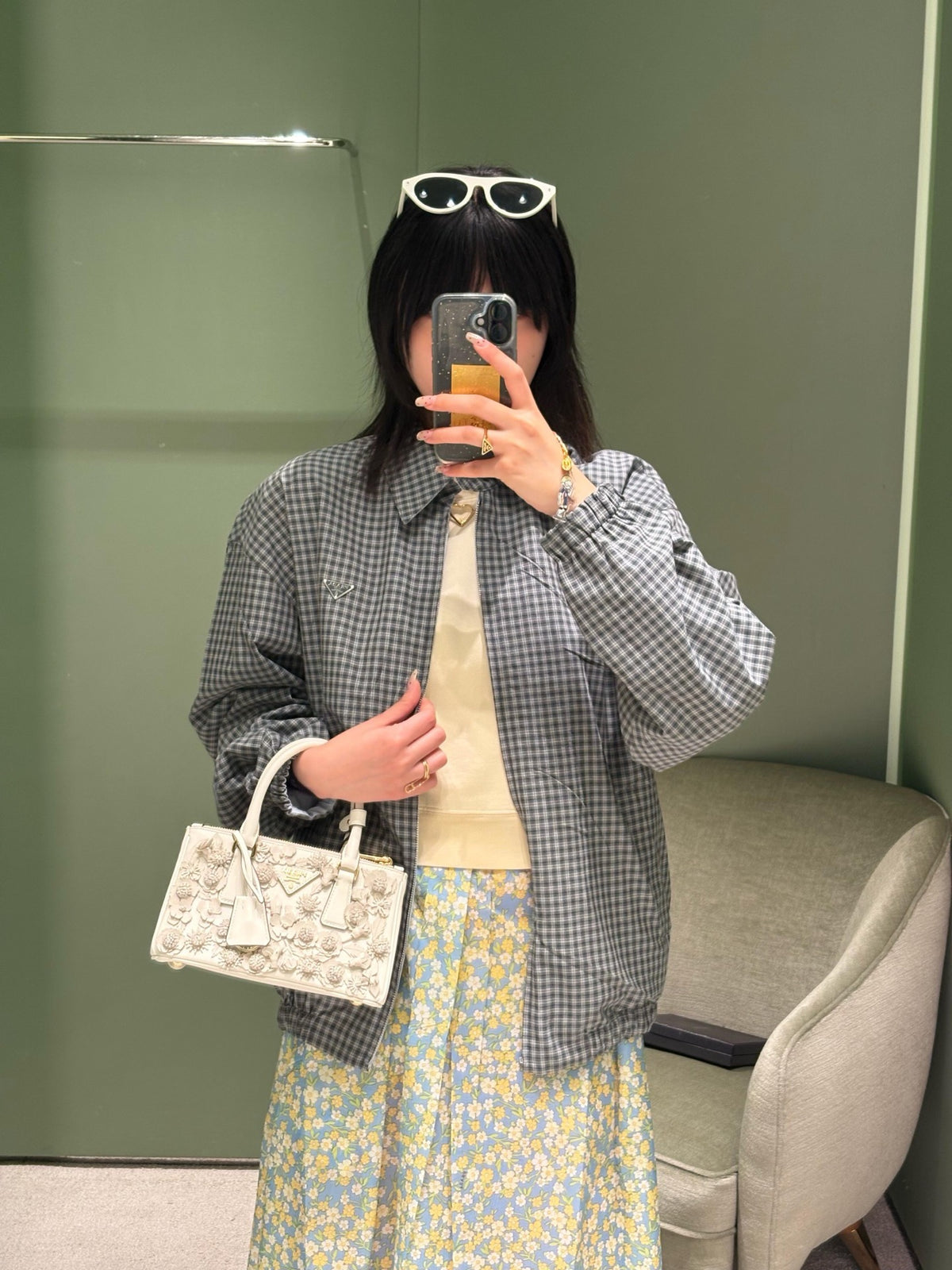 프라다 체크 포인트 포플린 자켓