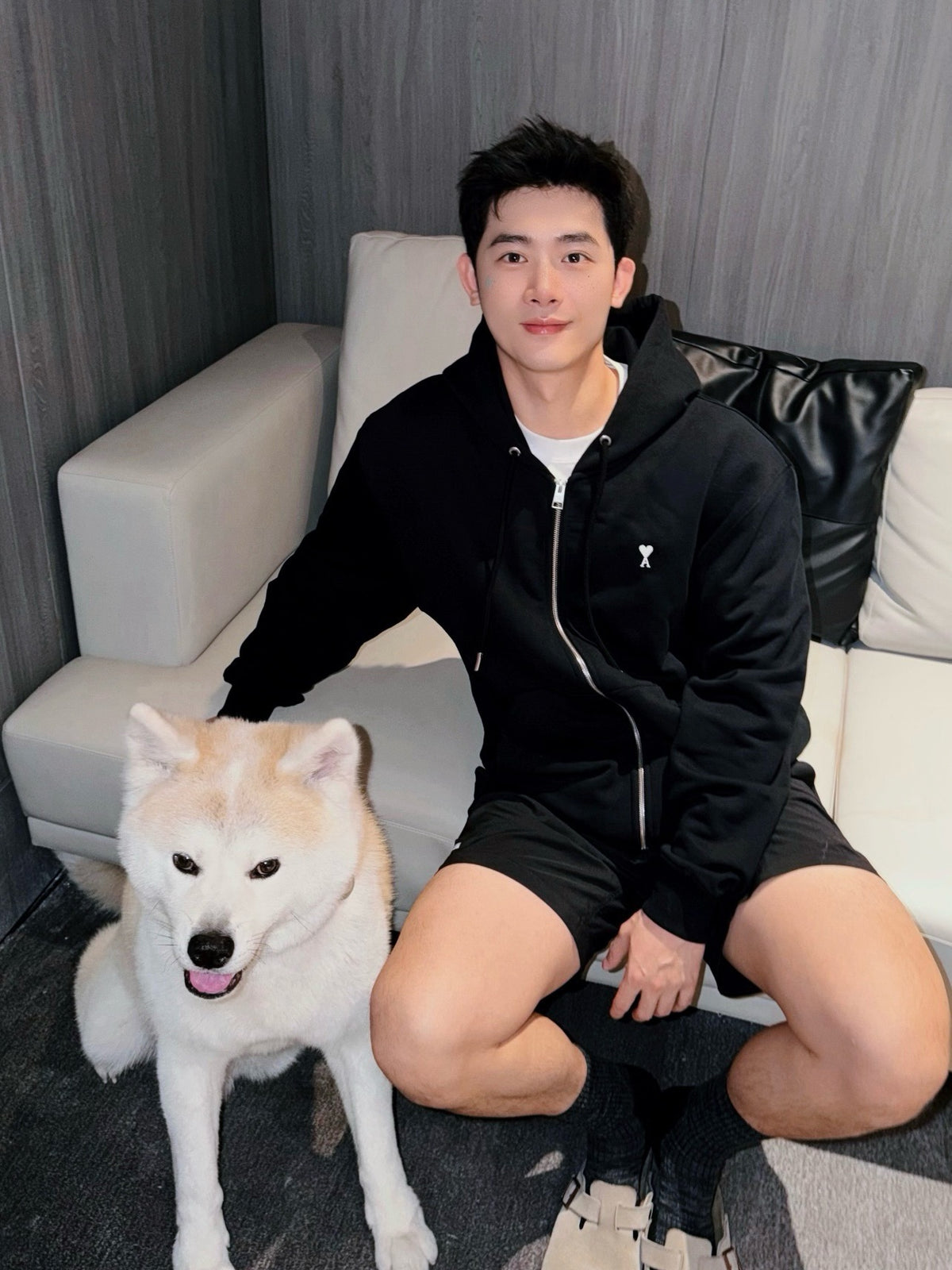 아미 파리 블랙 코튼 아미 드  cœur 지퍼 후디