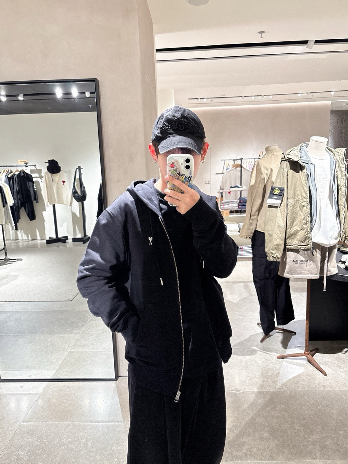 아미 파리 블랙 코튼 아미 드  cœur 지퍼 후디