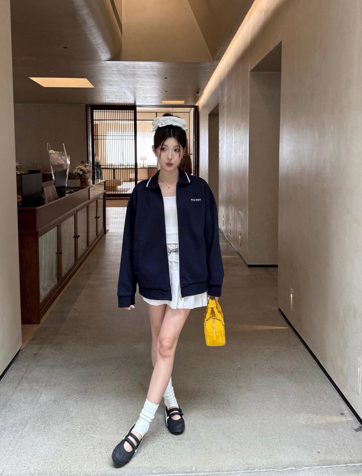 미우미우 본디드 피케 테크니컬 저지 블루종