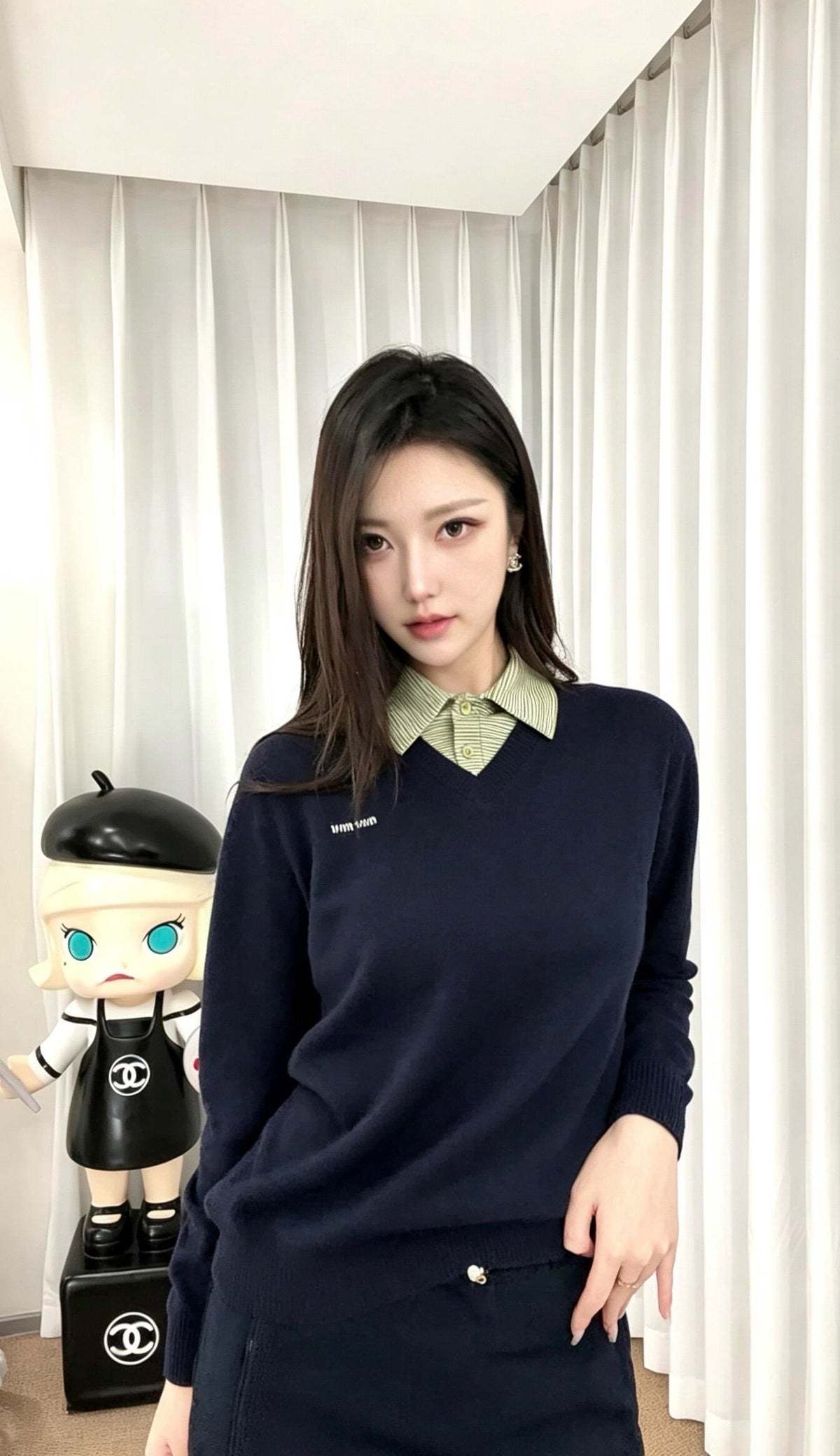 미우미우 레이어드 데이코레이티브 스웨터