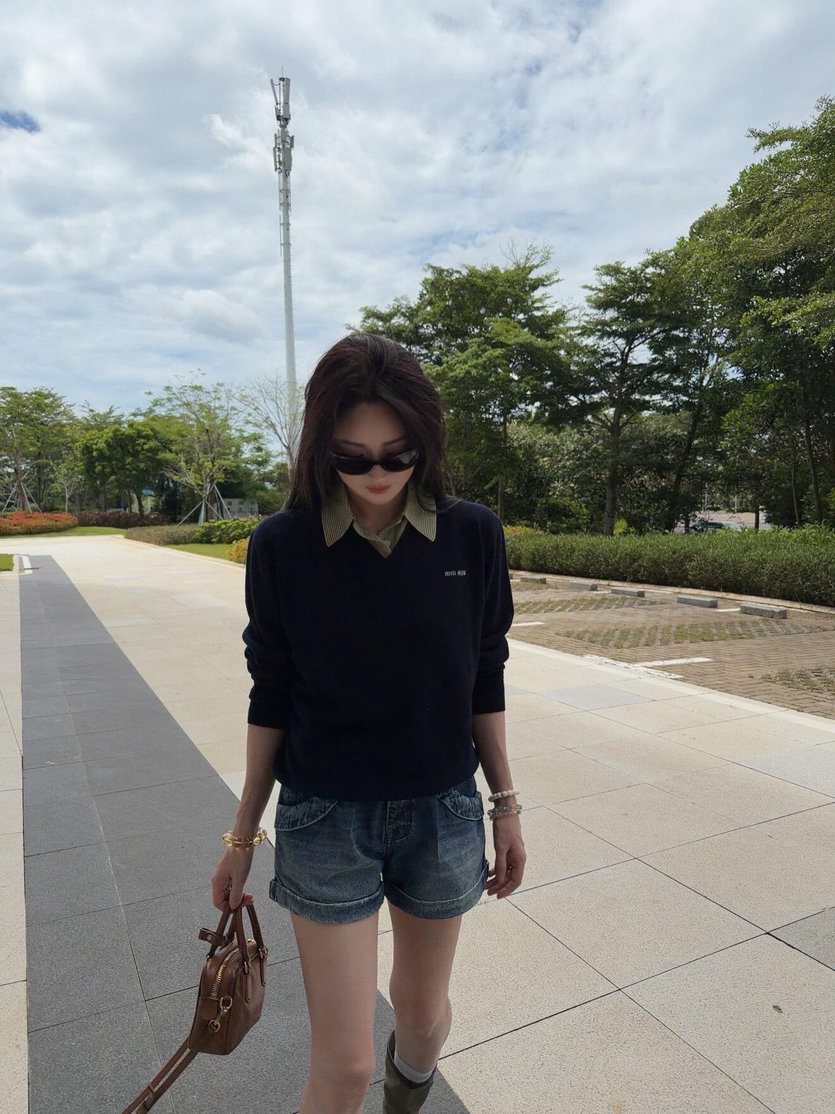 미우미우 레이어드 데이코레이티브 스웨터