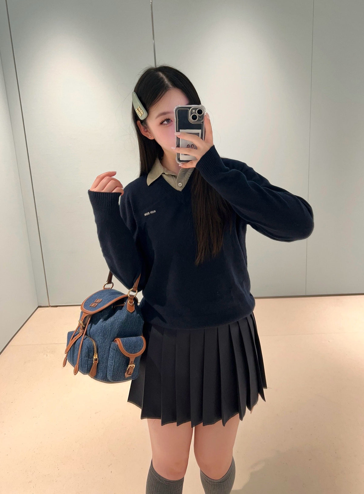 미우미우 레이어드 데이코레이티브 스웨터