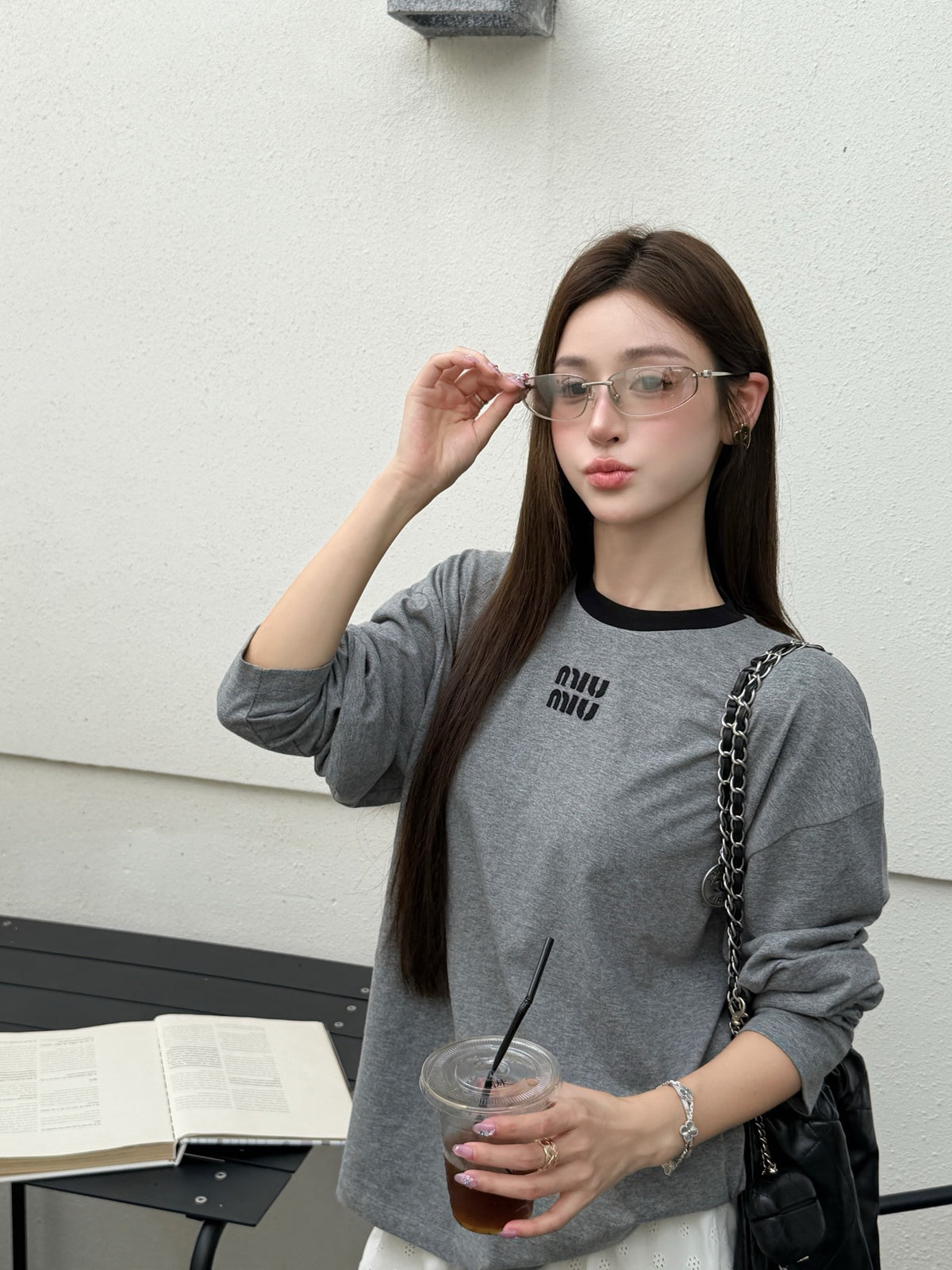 미우미우 코튼 저지 롱슬리브 티셔츠