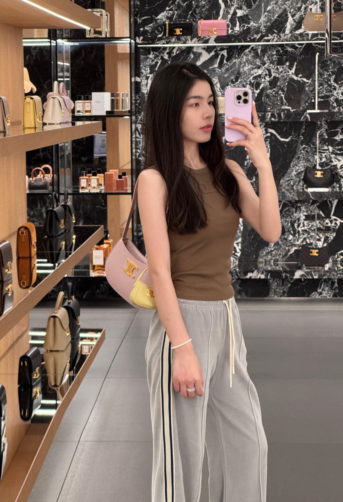셀린느 스트라이프 벨벳 코튼 트랙수트 팬츠