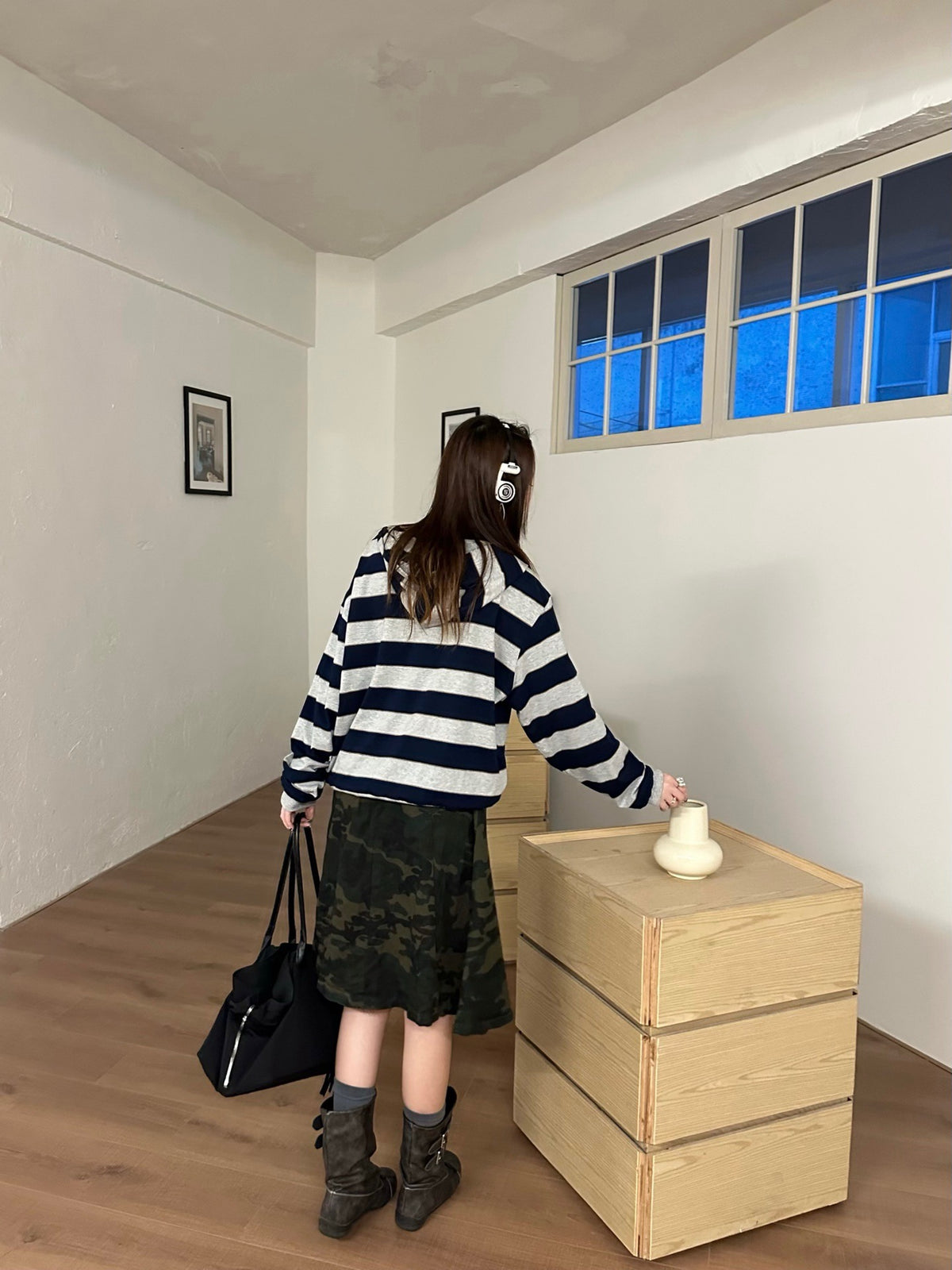 미우미우 스트라이프 저지 후디