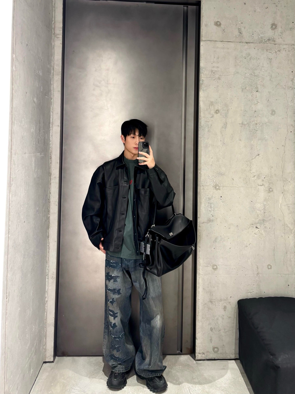 발렌시아가 레더 셔츠 자켓