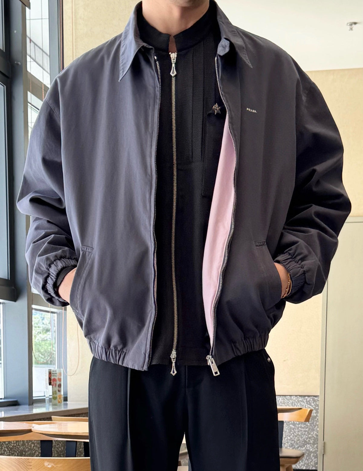 프라다 배색 코튼 자켓