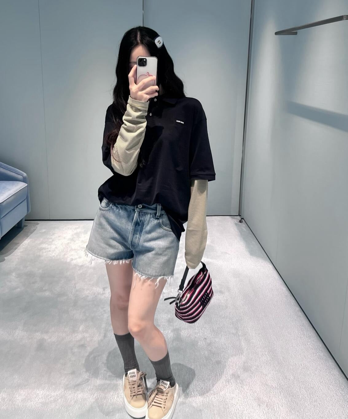 미우미우 레이어드 저지 티셔츠