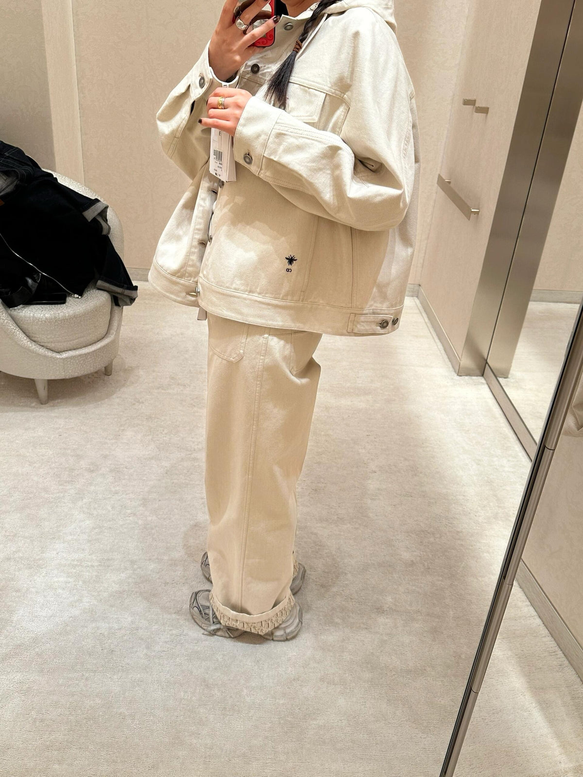 디올 에크루 코튼 데님 오버사이즈 후드 자켓