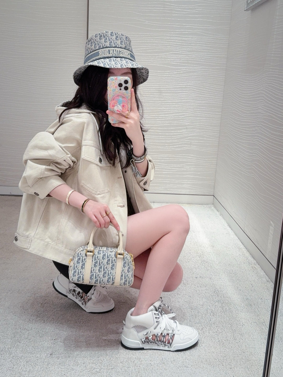 디올 에크루 코튼 데님 오버사이즈 후드 자켓