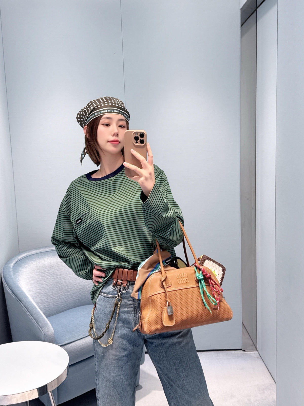 미우미우 스트라이프 저지 티셔츠