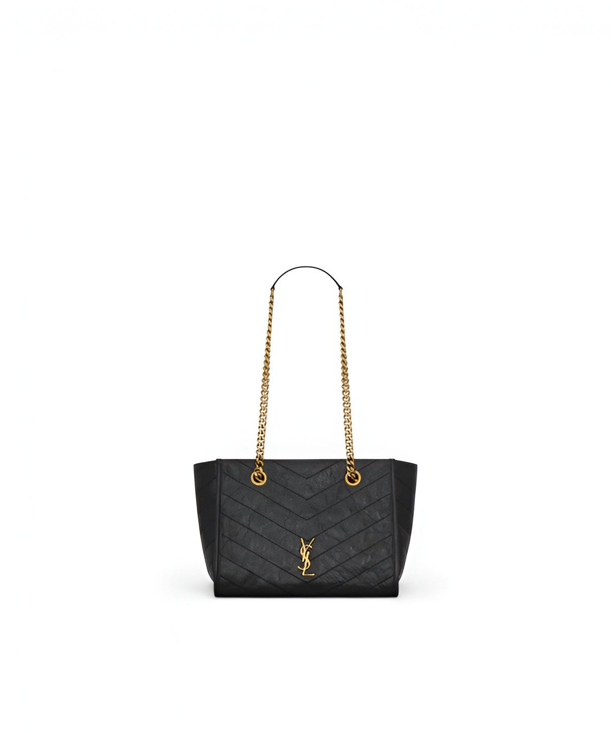 생로랑 니키 쇼핑백 스몰 크링클 가죽 YSL 로고 체인 스트랩 미니백