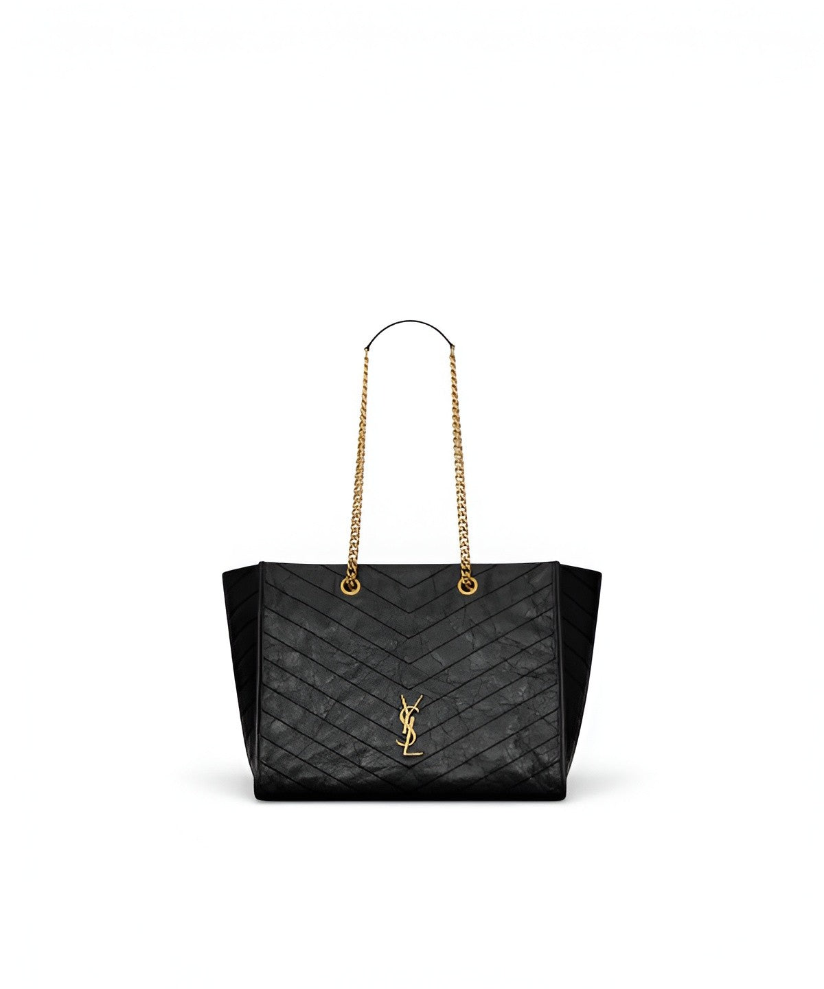 생로랑 니키 쇼핑백 미디움 크링클 가죽 YSL 로고 체인 스트랩